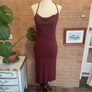 Jaya Burgundy Halter A Line Midi Dress Size Small